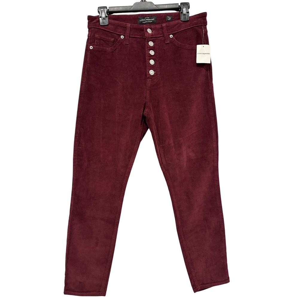 Lucky Brand Bridgette Skinny Corduroy‎ Pants High Rise Button Fly Burgundy 8/29